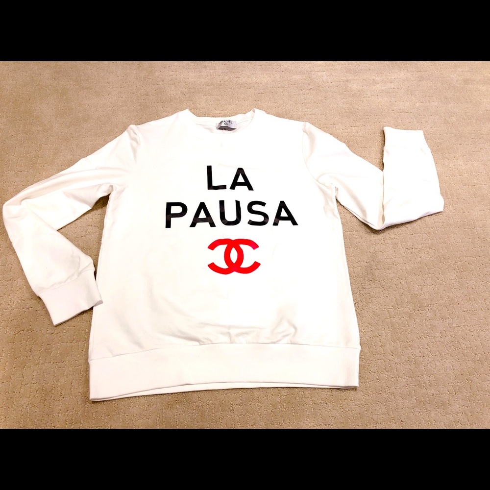Stylish white sarcasm thick cotton sweat shirt top M